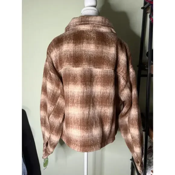 NWT! Lucky Brand Plaid Jacket Light Brown Ombre Size Large - Picture 7 of 8